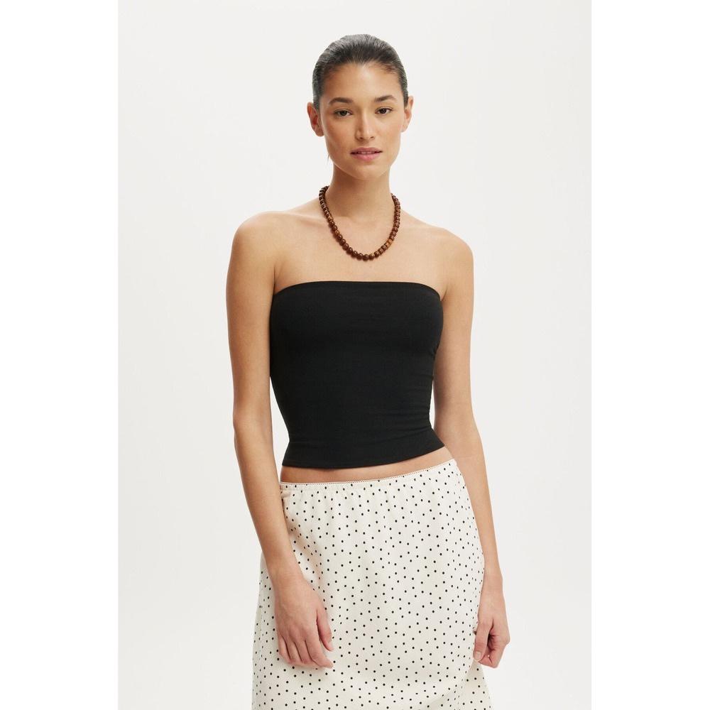 Cotton On Womens Black Strapless Tube Top Stretch Cotton Bodice Small S/P